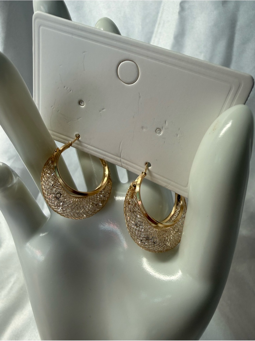 Gold Textured Mesh Hoop Earrings Statement Hoops Lightweight Glam NWT